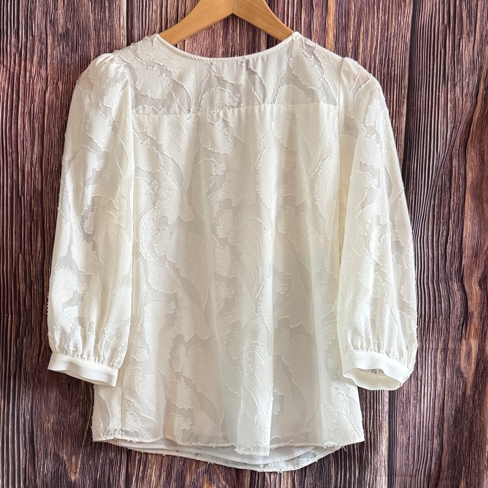 Naracamicie Cream Lace-Pattern Long Sleeve Blouse